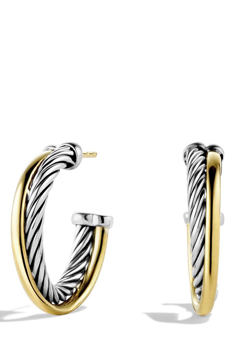 David Yurman Crossover Small Hoop Earrings with Gold, Main, color,