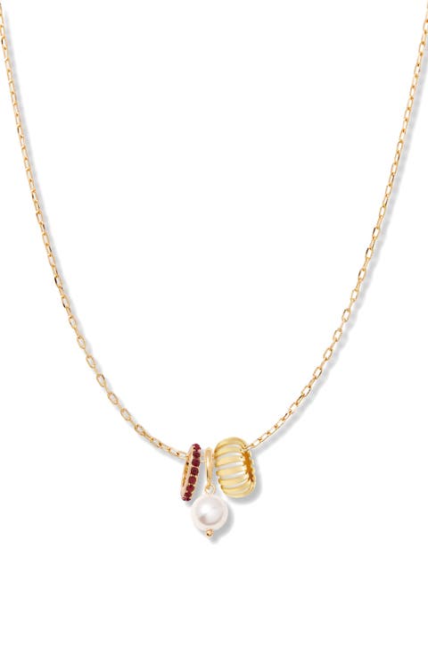 Gaby Faux Pearl & Birthstone Multipendant Necklace