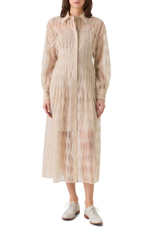 High Plains Long Sleeve Tulle Jacquard Shirtdress