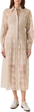 Akris High Plains Long Sleeve Tulle Jacquard Shirtdress