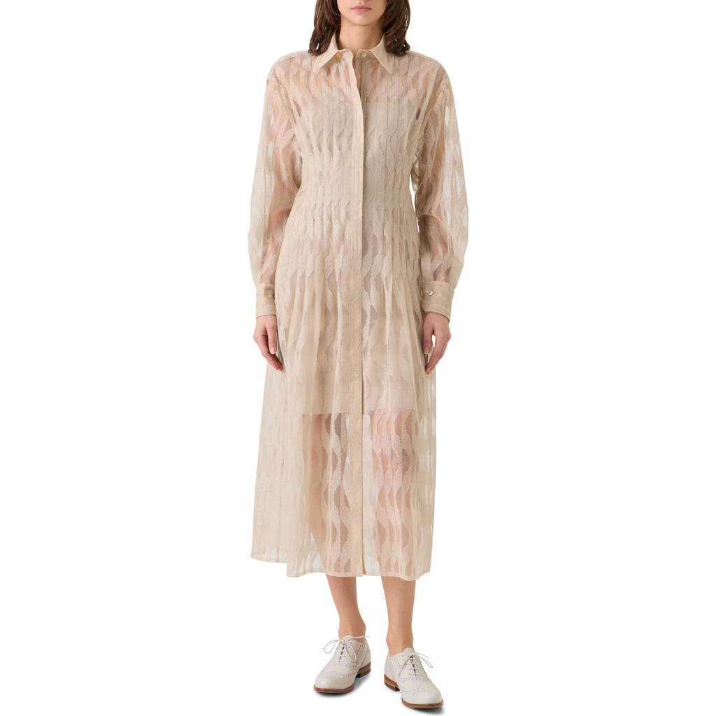 Akris High Plains Long Sleeve Tulle Jacquard Shirtdress in Beige at Nordstrom, Size 4