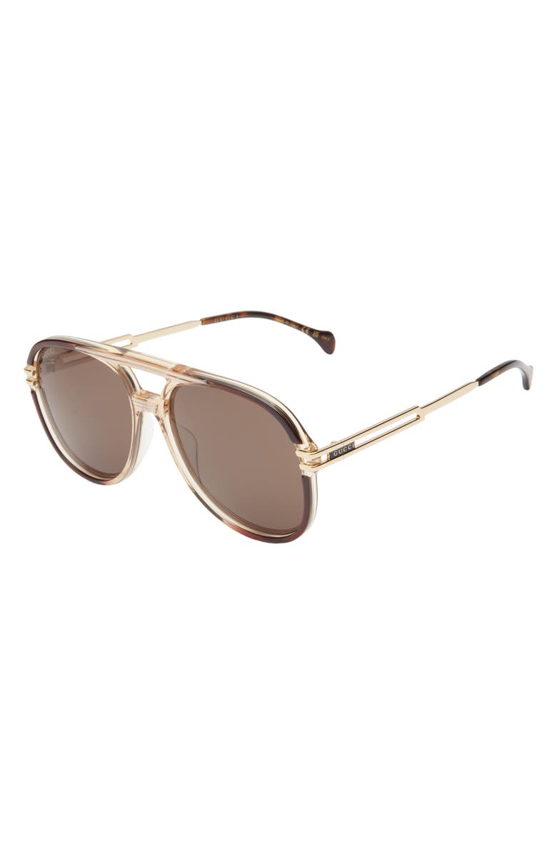 Gucci 61mm Aviator Sunglasses, Alternate, color, Brown Gold Brown