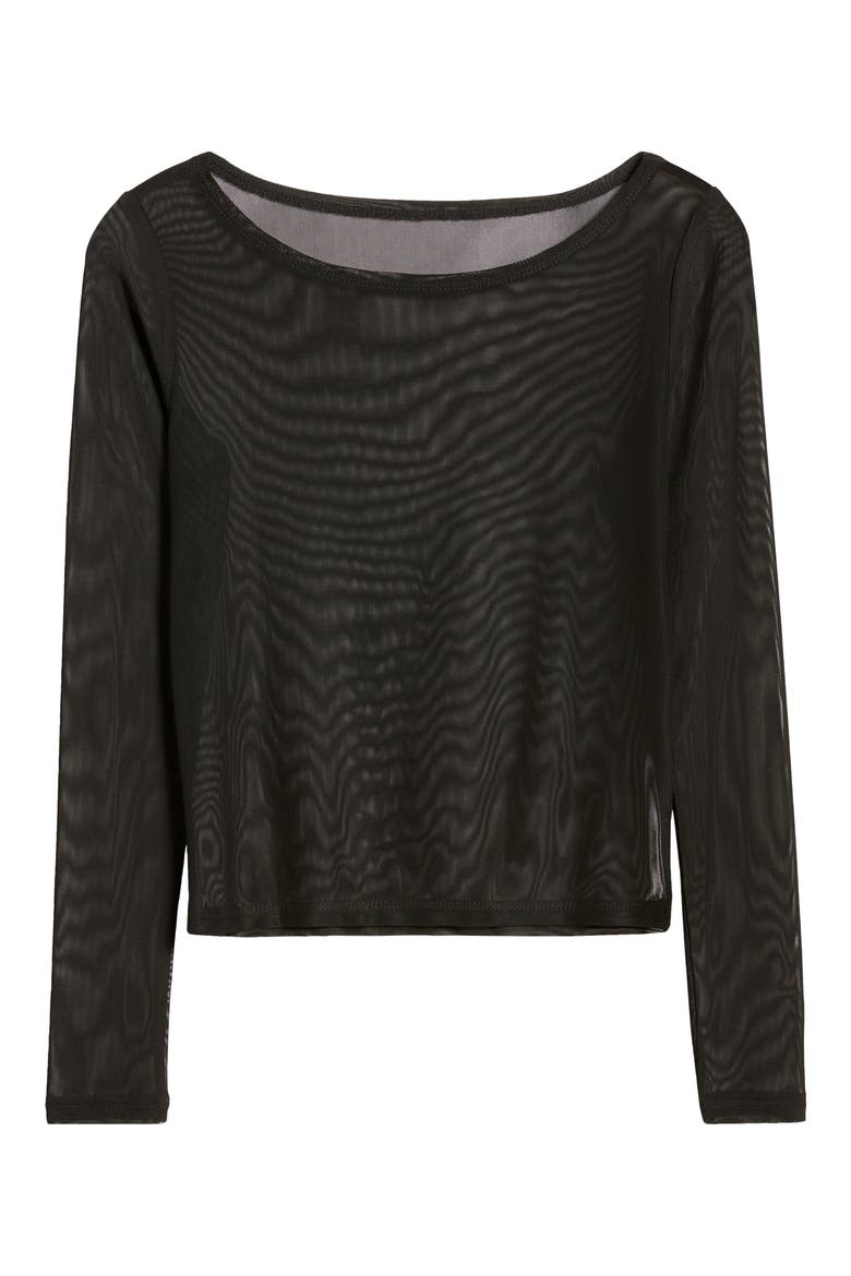 Boat Neck Mesh Top, Alternate, color, BLACK NIGHT