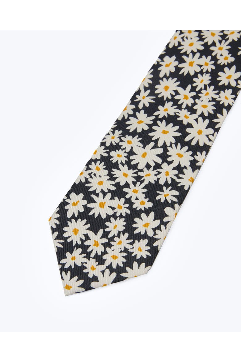 Daisy Printed Silk Tie, Alternate, color, Black & White