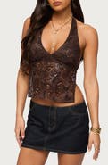 EDIKTED Butterfly Sequin Open Back Halter Top
