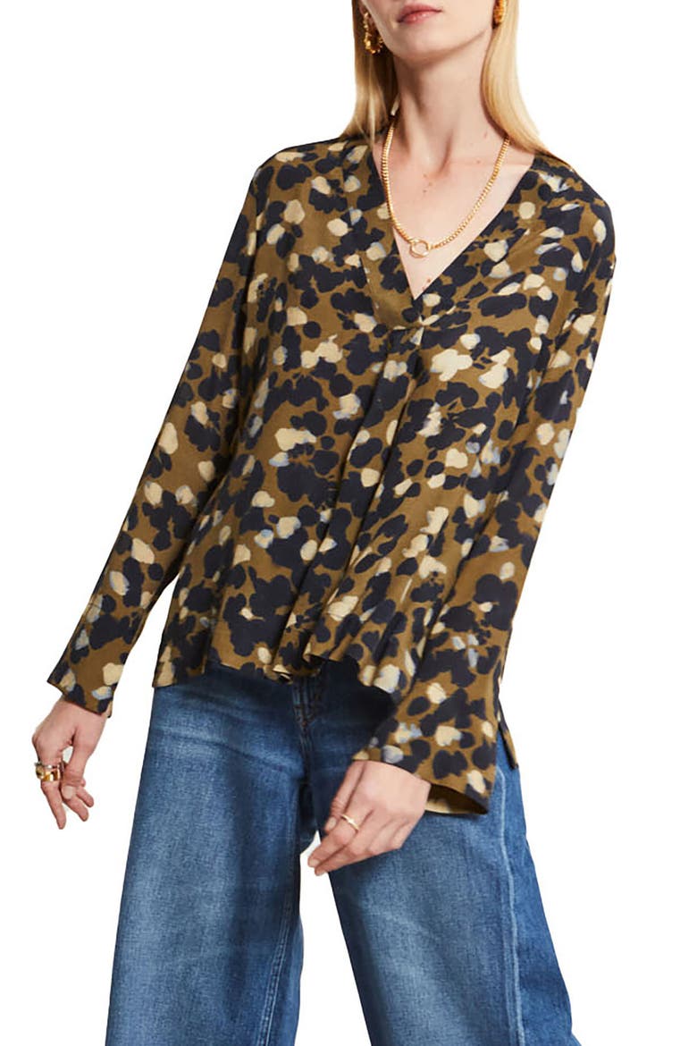 Patterned Satin Shirt, Main, color, Brown
