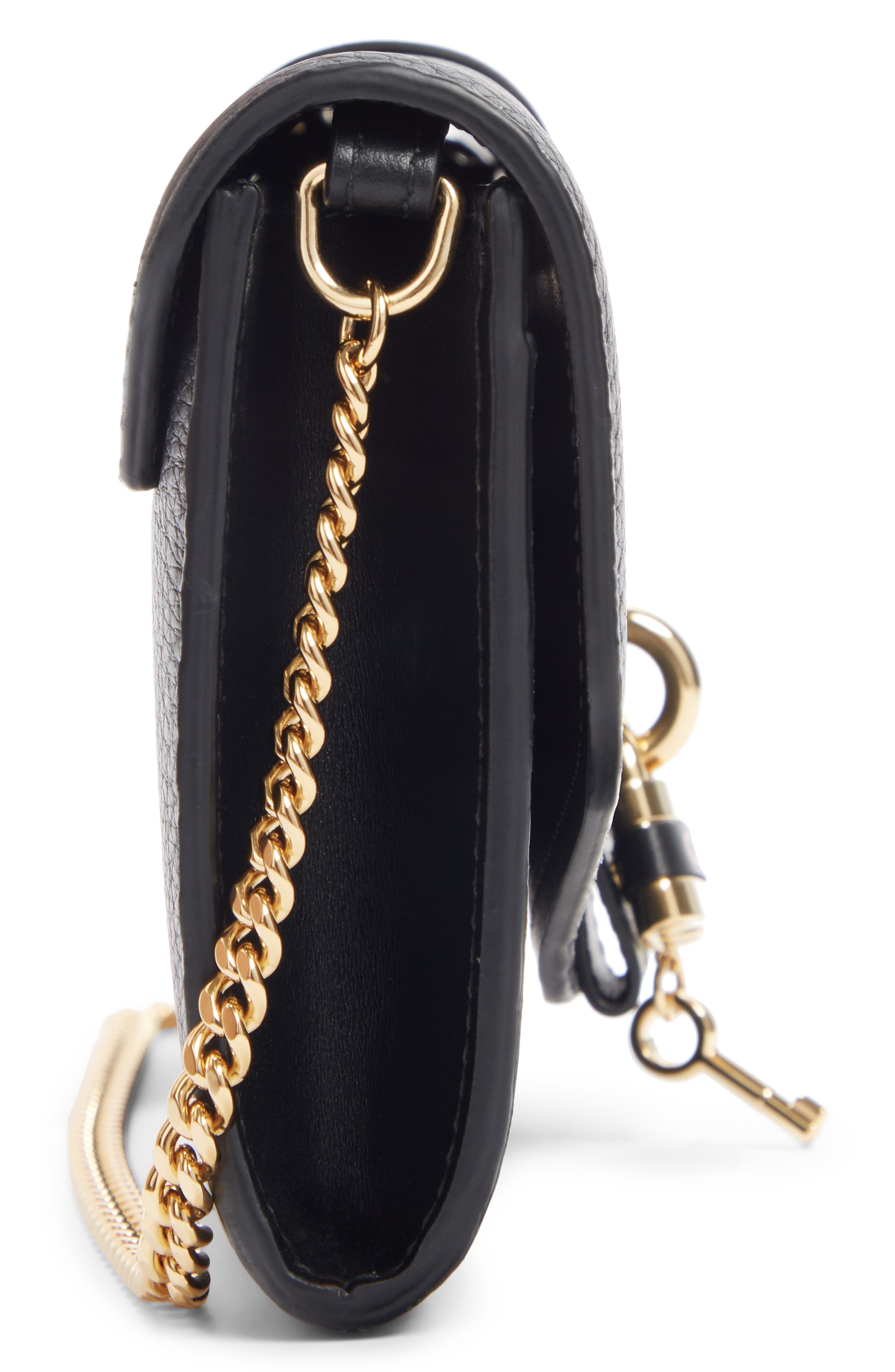 Aby Long Leather Wallet on a Chain, Alternate, color, BLACK