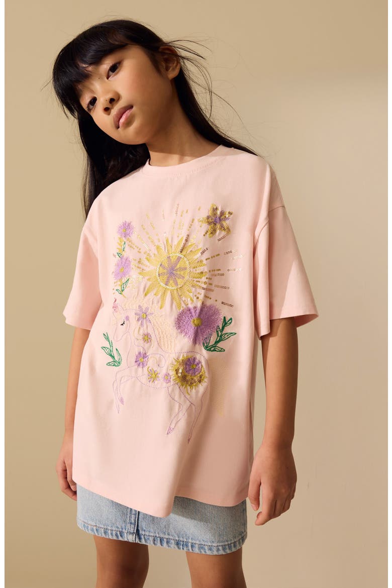 Sequin Embellished Unicorn Graphic Cotton T-Shirt, Alternate, color, PINK