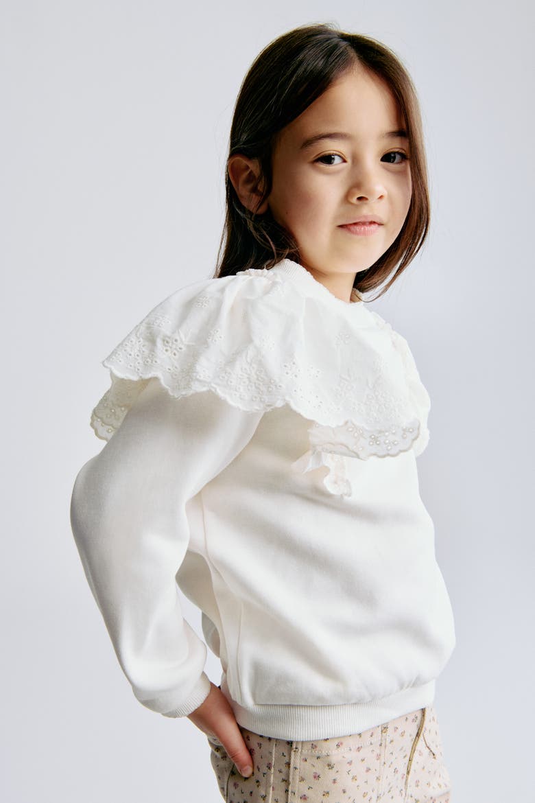 Frill-trimmed Sweatshirt, Main, color, White