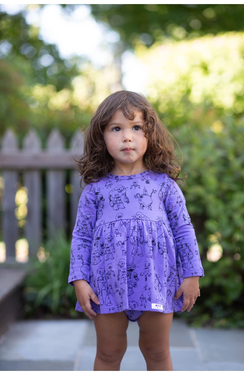 WORTHY THREADS Printed Long Sleeve Bubble Romper, Alternate, color, Robots