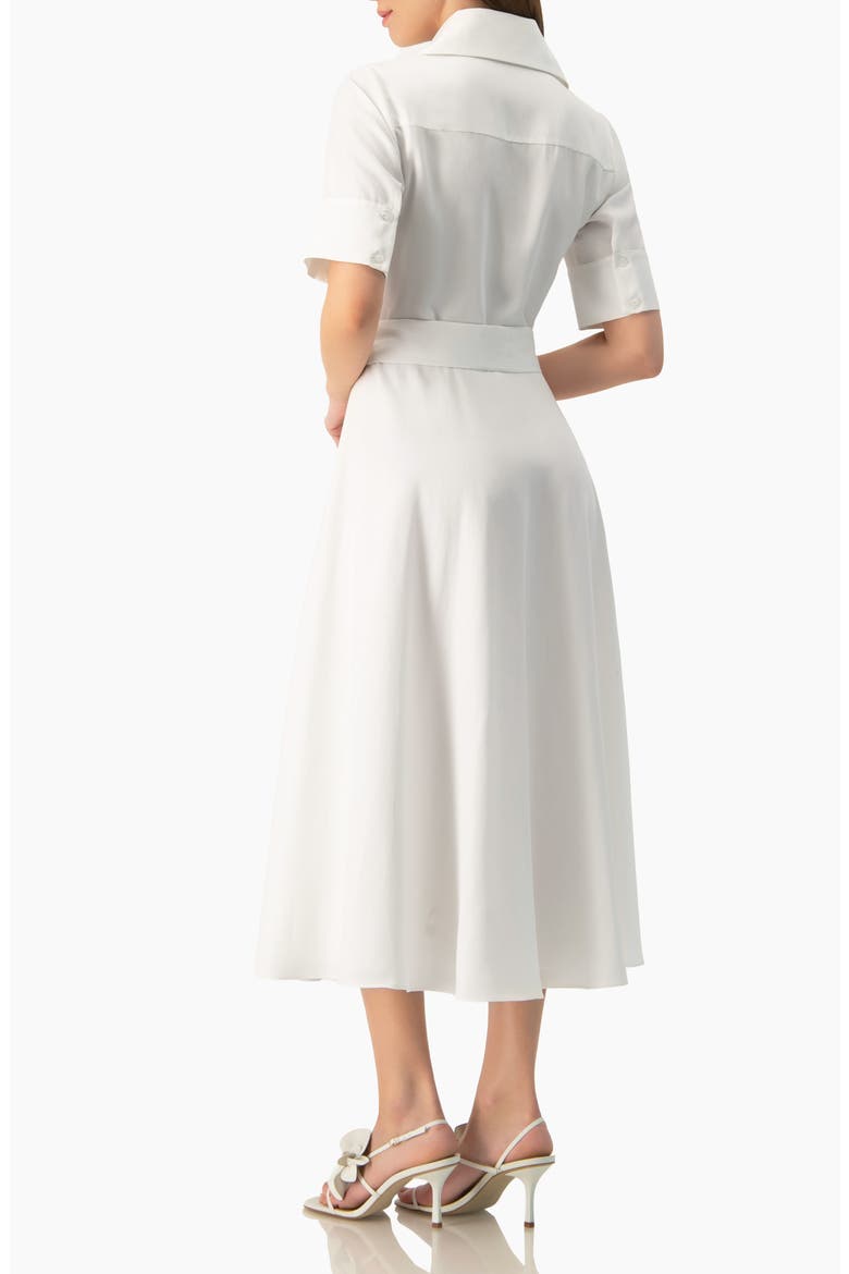 Patch-Pocket Belted Button-Front Midi Shirt Dress, Alternate, color, White
