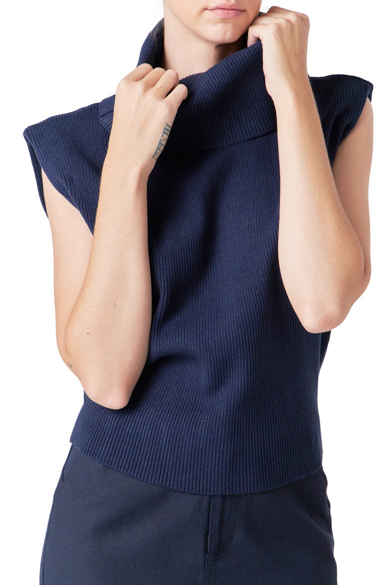 Sleeveless Rib Turtleneck Sweater, Alternate, color, NAVY