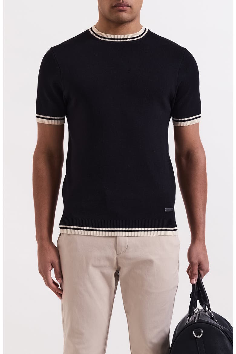 Riccio Slim Knit Tipped Tee, Alternate, color, Black
