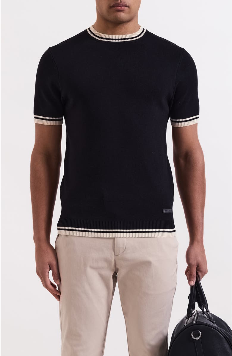 MAUVAIS Riccio Slim Knit Tipped Tee, Alternate, color, Black