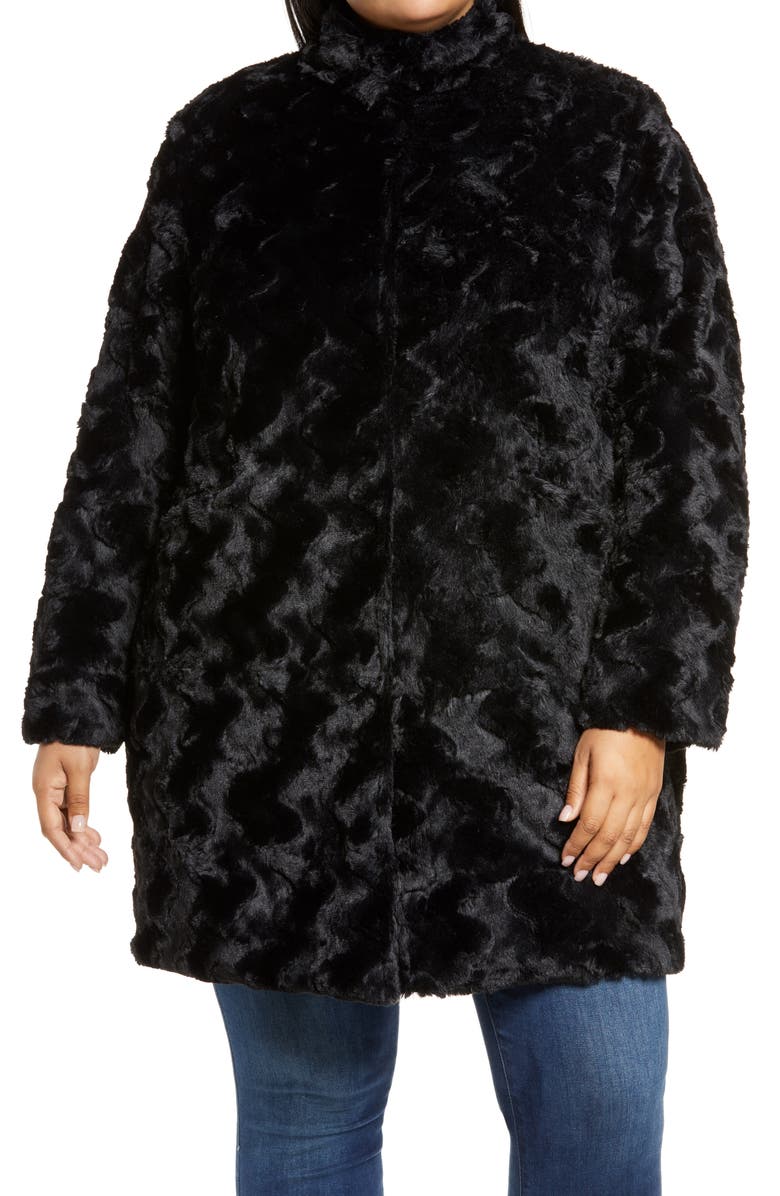 Via Spiga Reversible Grooved Wave Faux Fur Jacket, Alternate, color, 