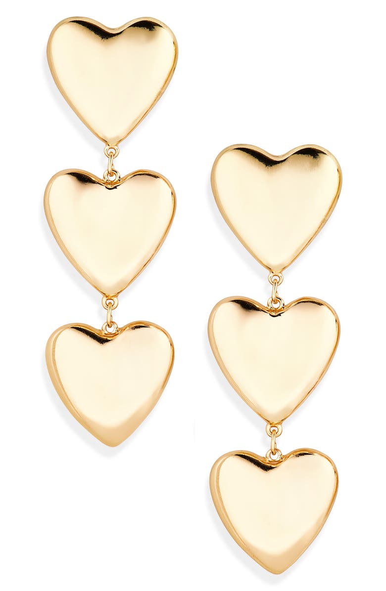 NORDSTROM RACK Triple Heart Drop Earrings, Main, color, Gold