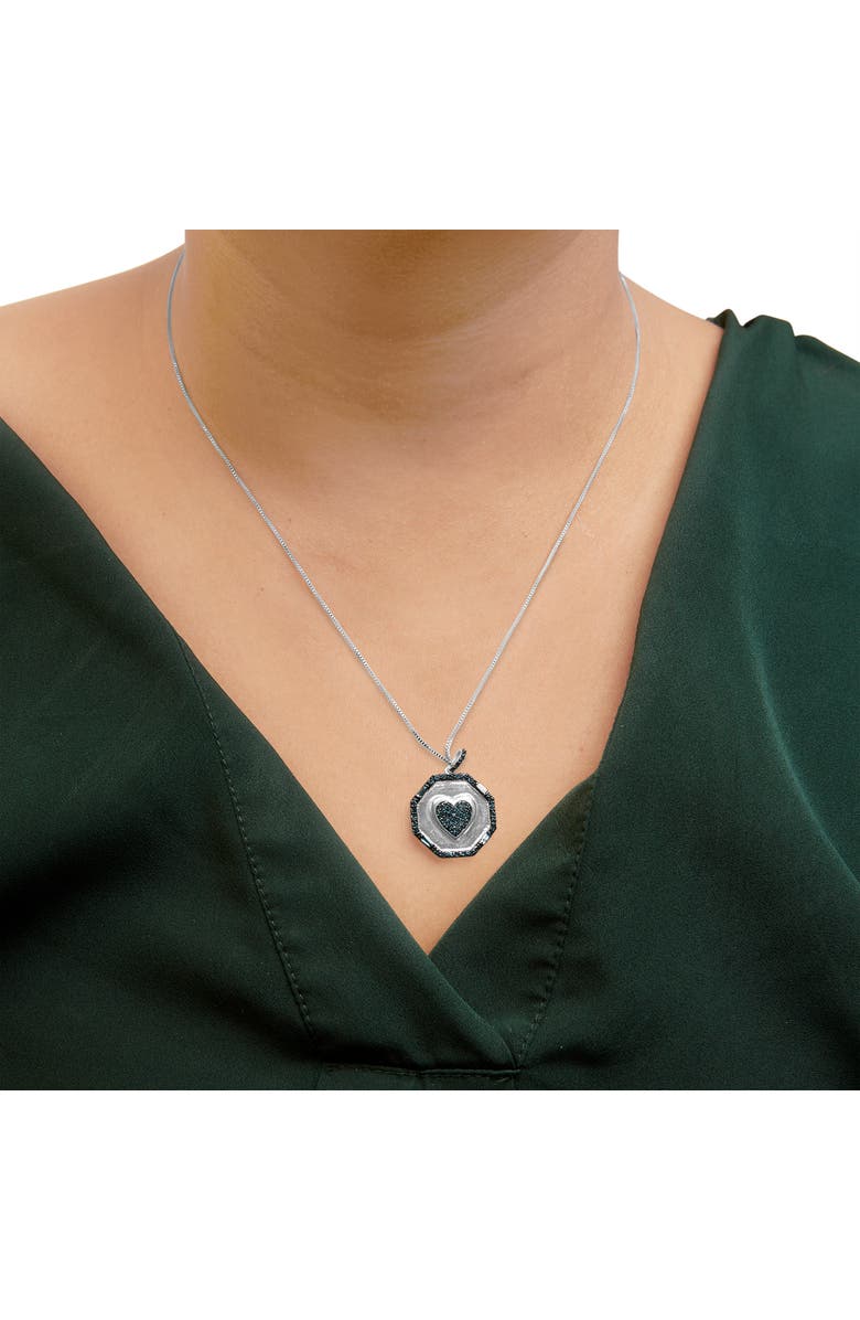 Haus of Brilliance Silver 5/8 Cttw Blue Diamond Mirror Plate Heart and Diamond Halo Pendant Necklace, Alternate, color, White