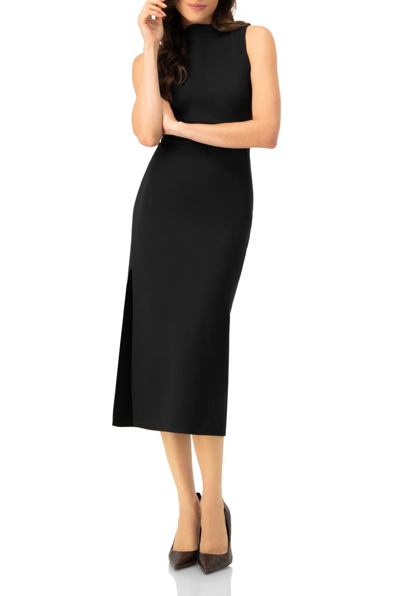 Sleeveless Midi Dress with Side Slit, Alternate, color, Black