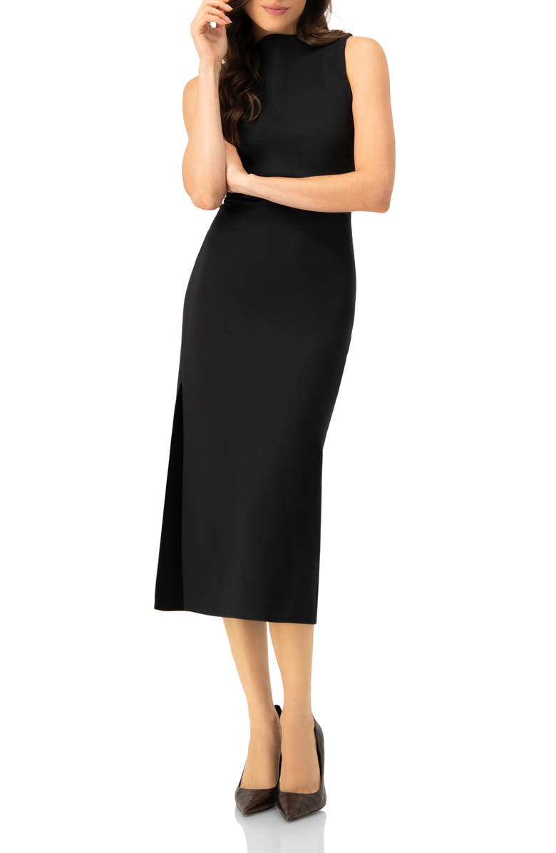 IVONNE Sleeveless Midi Dress with Side Slit, Alternate, color, Black