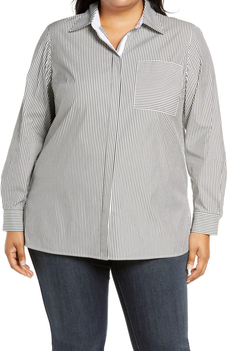 Lafayette 148 New York Ruxton Stripe Cotton Blend Shirt, Main, color, 