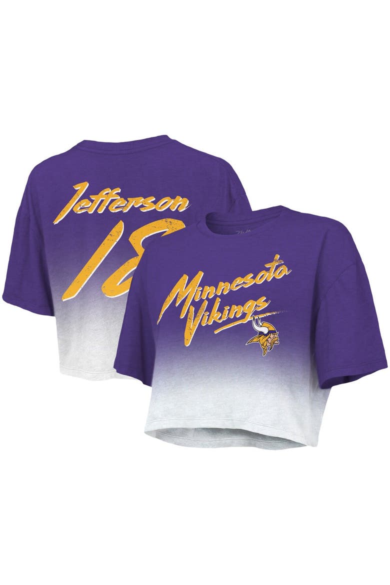 Women's Majestic Threads Justin Jefferson Purple/White Minnesota Vikings Dip-Dye Player Name & Number Crop Top, Main, color, Purple