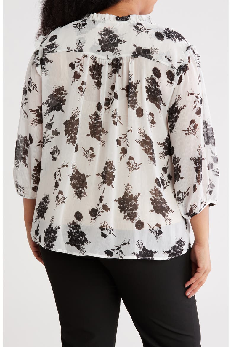 Floral Split Neck Top, Alternate, color, WHITE/ BLACK