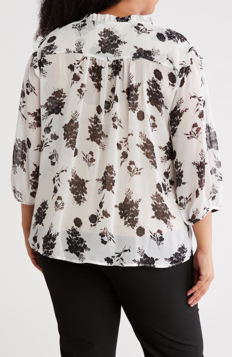 Renee C Floral Split Neck Top, Alternate, color, White/ Black