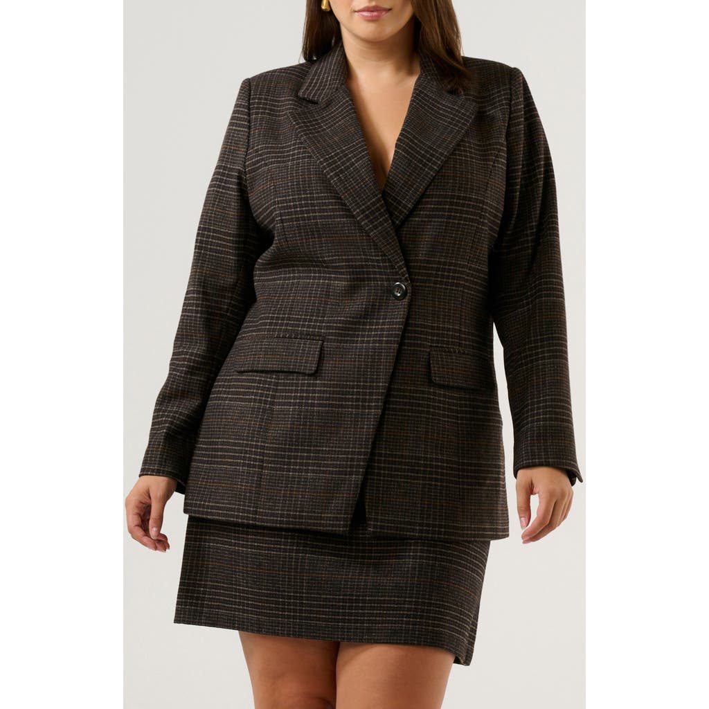 Estelle Noel Check Double Breasted Blazer In Brown