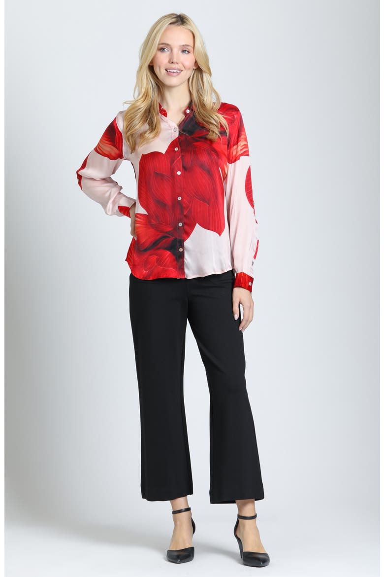 Cupro Roll Tab Sleeve Button-Up Shirt, Alternate, color, SCARLET