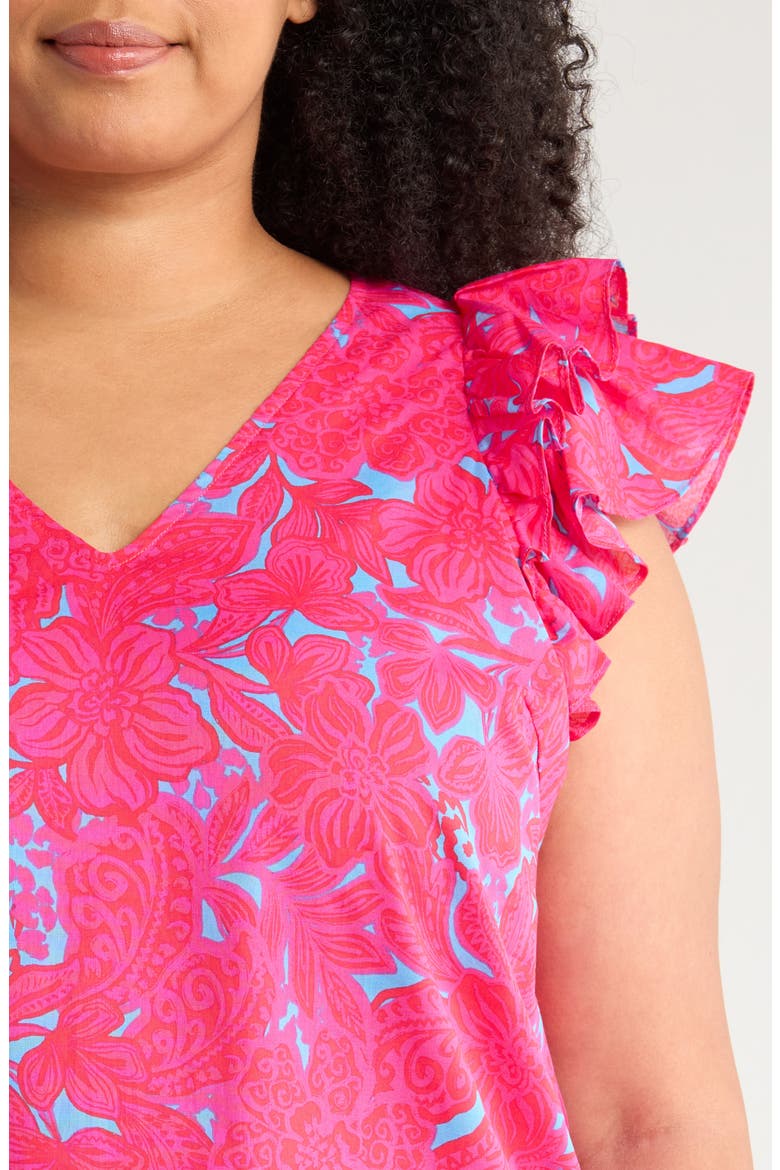 Delina Ruffle Sleeve Top, Alternate, color, PINK/ BLUE