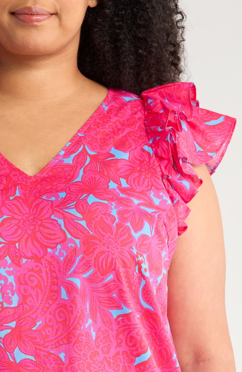 SUGARLIPS Delina Ruffle Sleeve Top, Alternate, color, Pink/ Blue