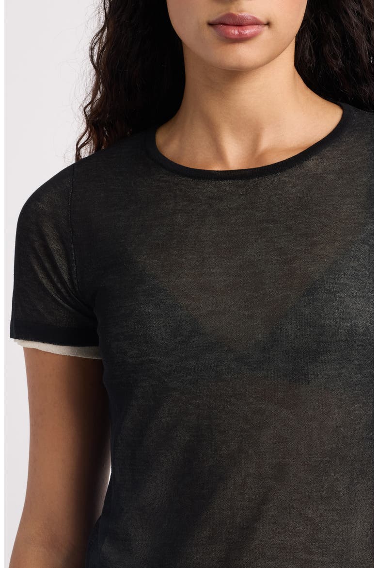 Bipol Tipped Short Sleeve Sweater, Alternate, color, BLACK