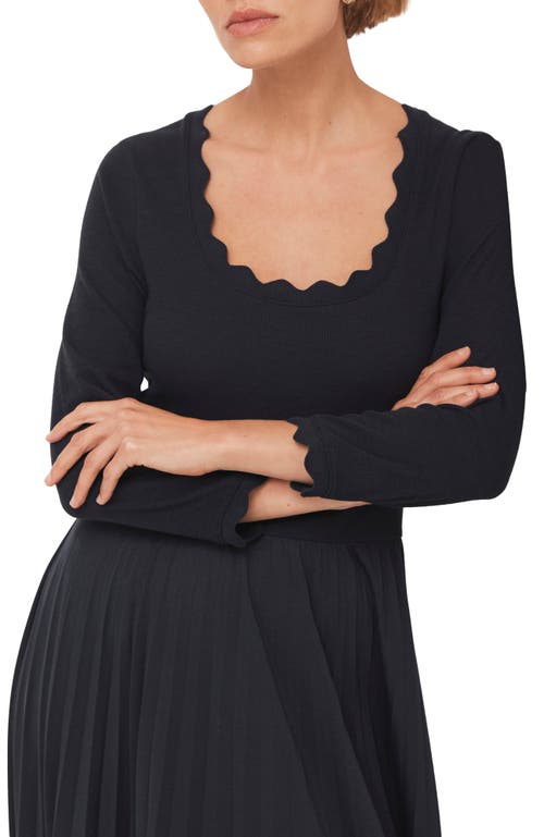 Mint Velvet Scallop Jersey Mix Midi Dress In Blue