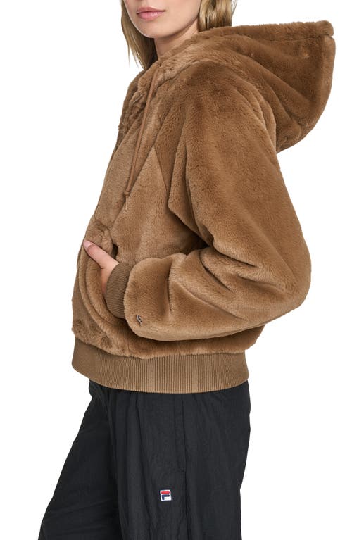 Champion Faux Fur Bomber Hoodie In Brown