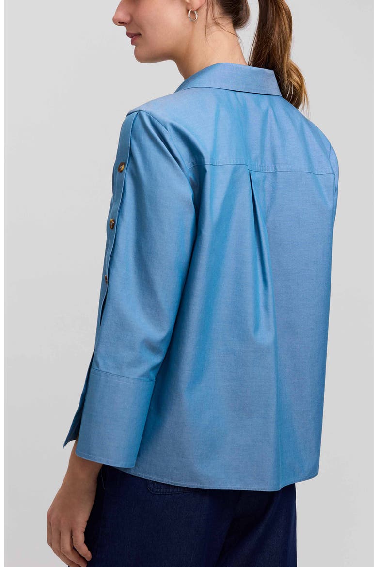 Lainey Button Accent Cotton Popover Top, Alternate, color, SOFT INDIGO BLUE
