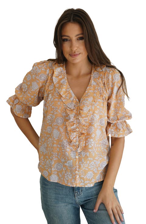 Chloe Floral Ruffle Cotton Shirt