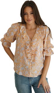 Paneros Clothing Chloe Floral Ruffle Cotton Shirt