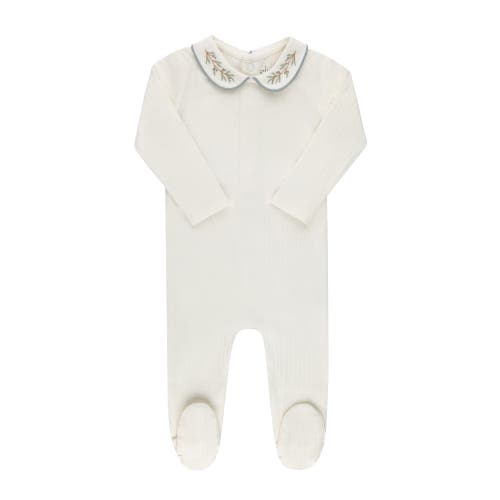 Ely's & Co. Organic Wide Rib Embroidered Scallop Collar Collection In Ivory/blue