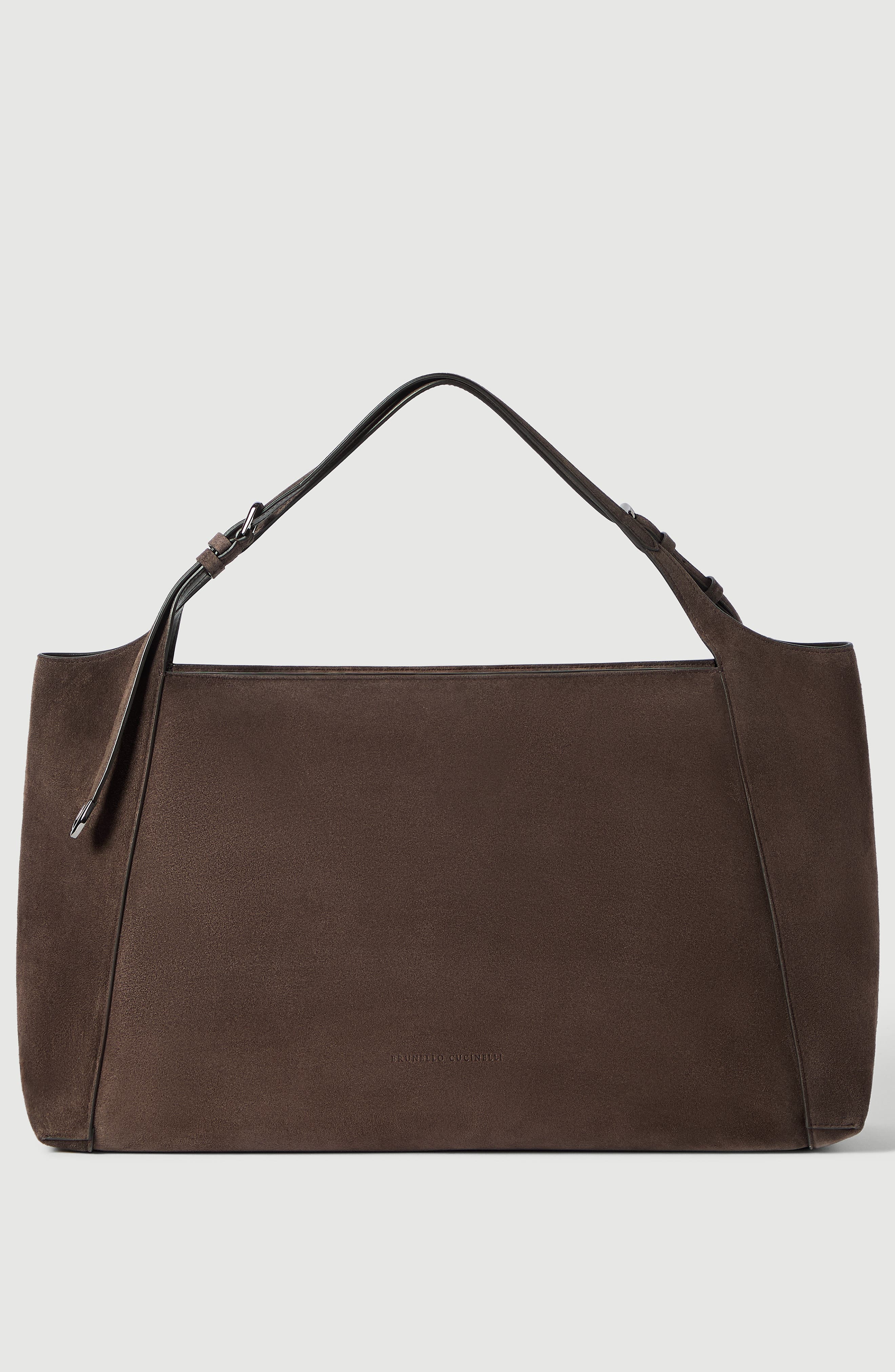 Sartorial shoppper bag in suede, Main, color, Pine Cone Brown