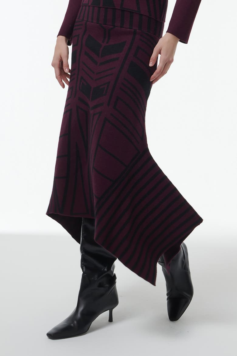 Geometric Jacquard Handkerchief Skirt, Alternate, color, Red