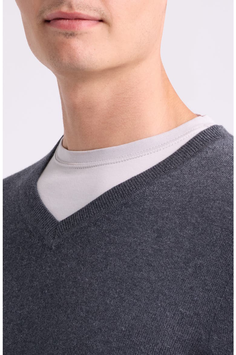 Cotton & Cashmere V-Neck Sweater, Alternate, color, GREY DARK CHARCOAL HEATHER