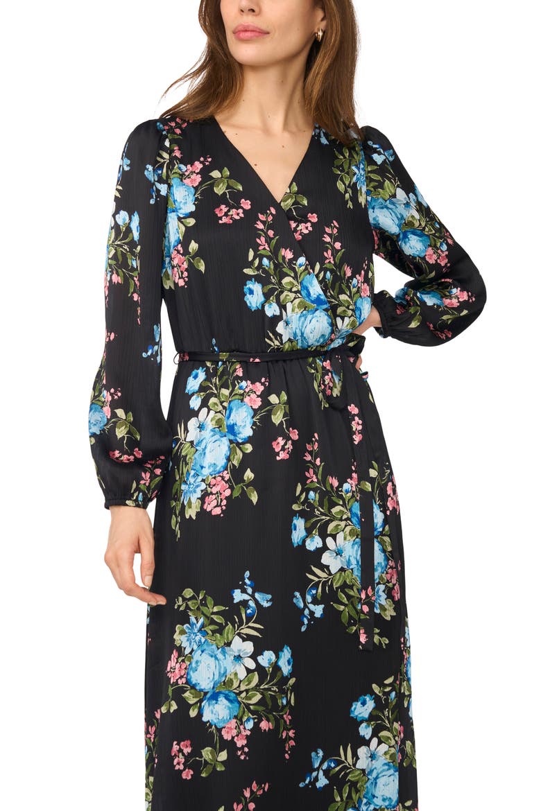 Floral Print Surplice Neck Maxi Dress, Alternate, color, BLACK MULTI