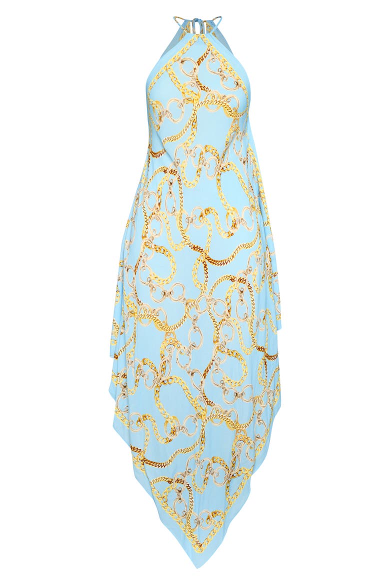 Elise Chain Print Halter Cover-Up Dress, Alternate, color, SKY