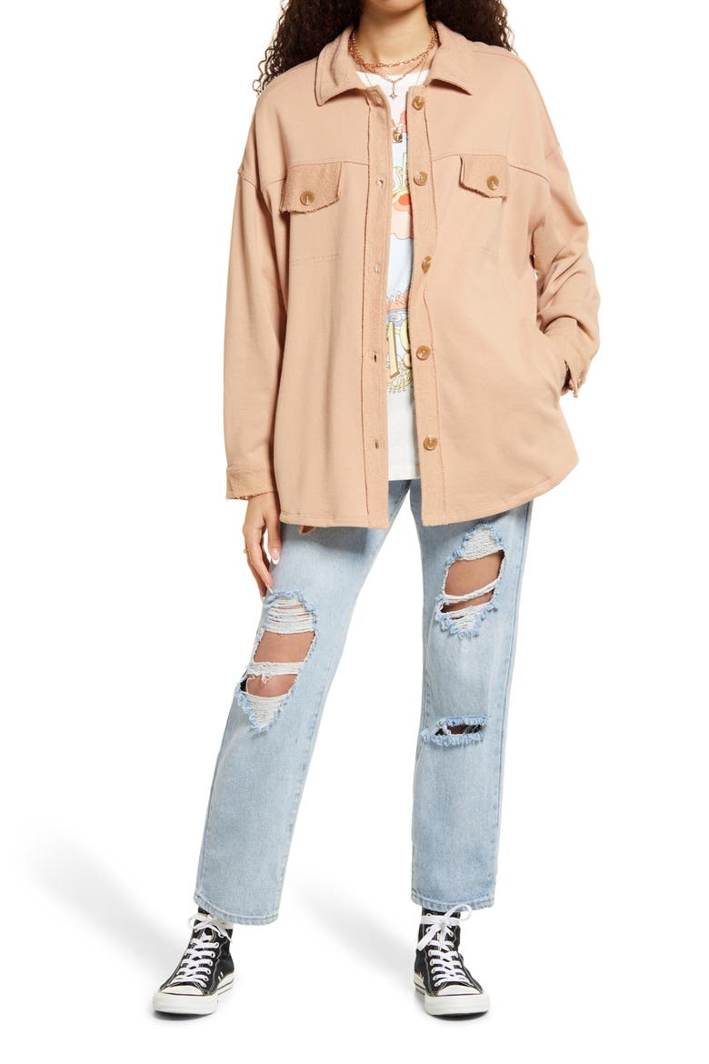 Oversize Cotton Blend Shirt Jacket, Alternate, color, TAN NOUGAT
