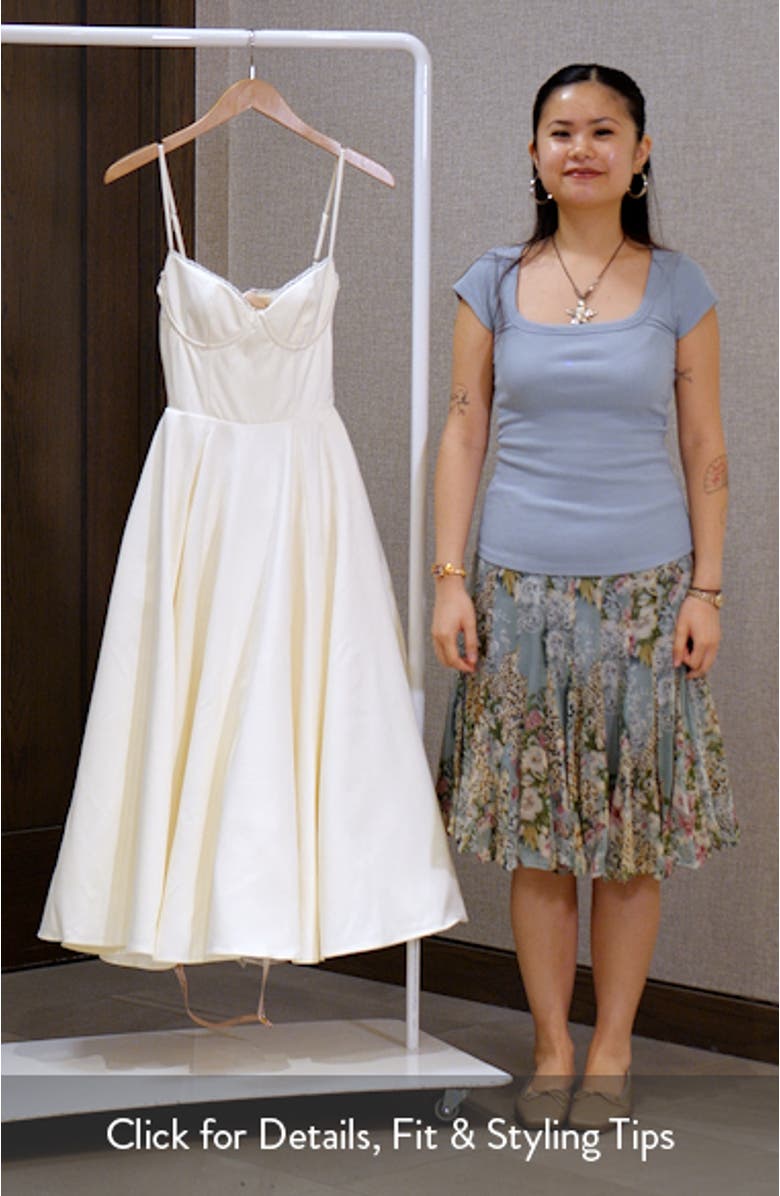 Mademoiselle Bustier Stretch Satin Midi Cocktail Dress, sales video thumbnail