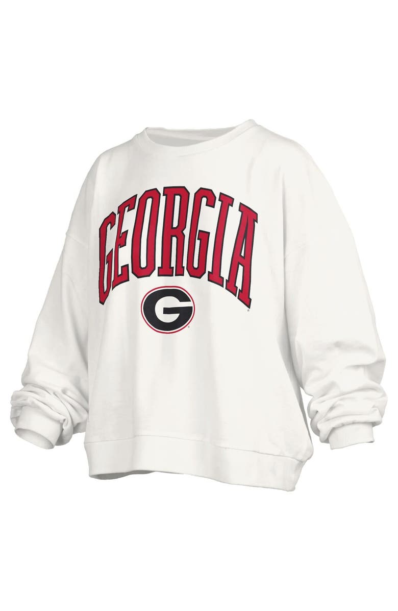 PRESSBOX Women's Pressbox White Georgia Bulldogs Janise Arch Over Logo Waist Length Oversized Pullover Sweatshirt, Alternate, color, White