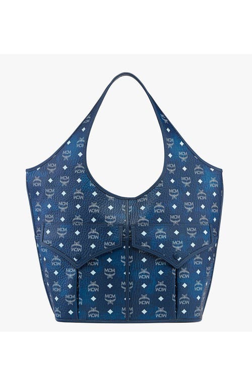 Mcm Aren Xl Visetos Monogram Shopper Tote Bag In Blue