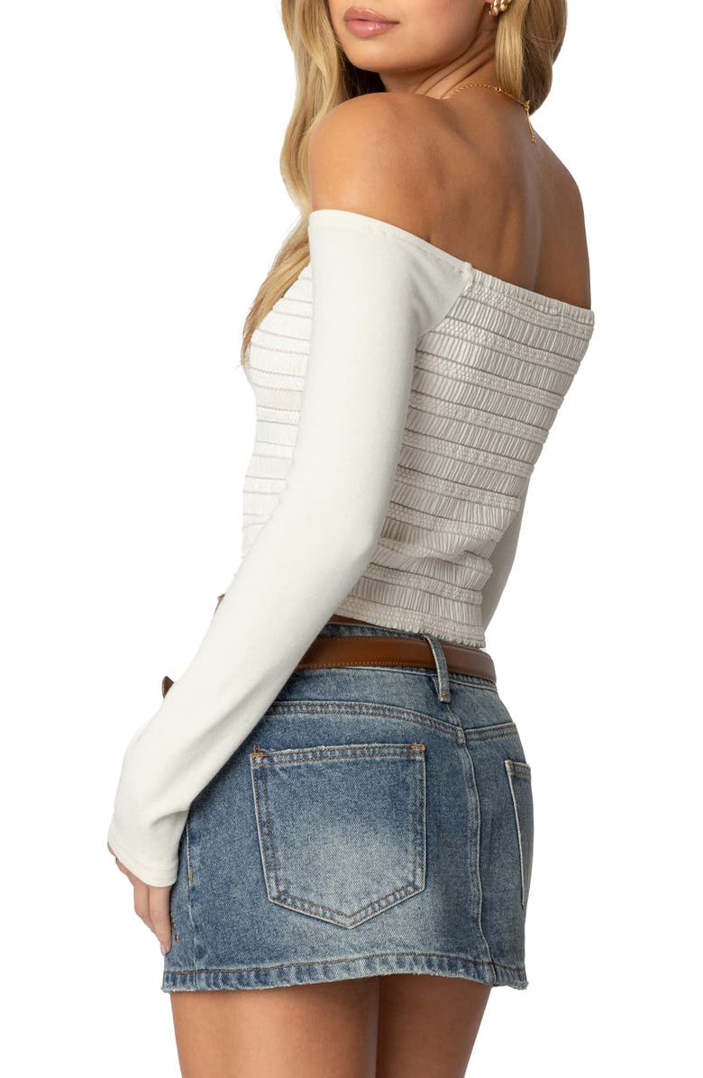 EDIKTED Aurelie Off the Shoulder Crop Top, Alternate, color, Cream