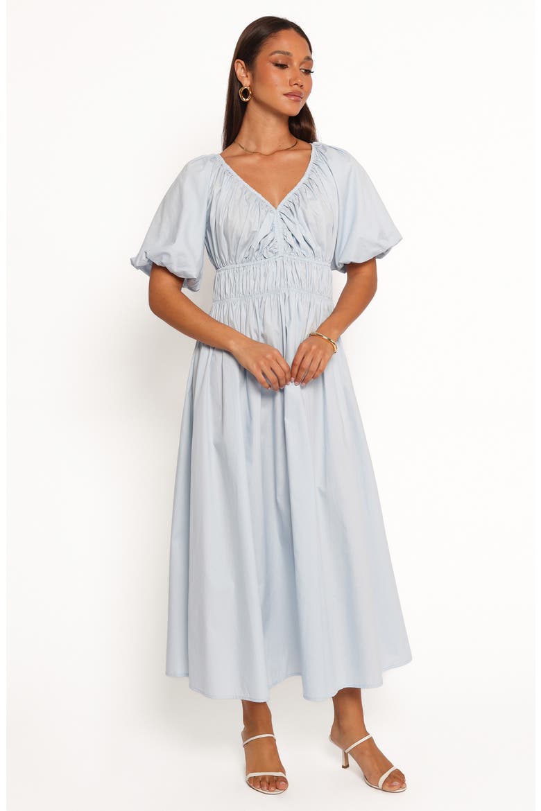 Rozie Puff Sleeve Cotton Midi Dress, Alternate, color, BABY BLUE
