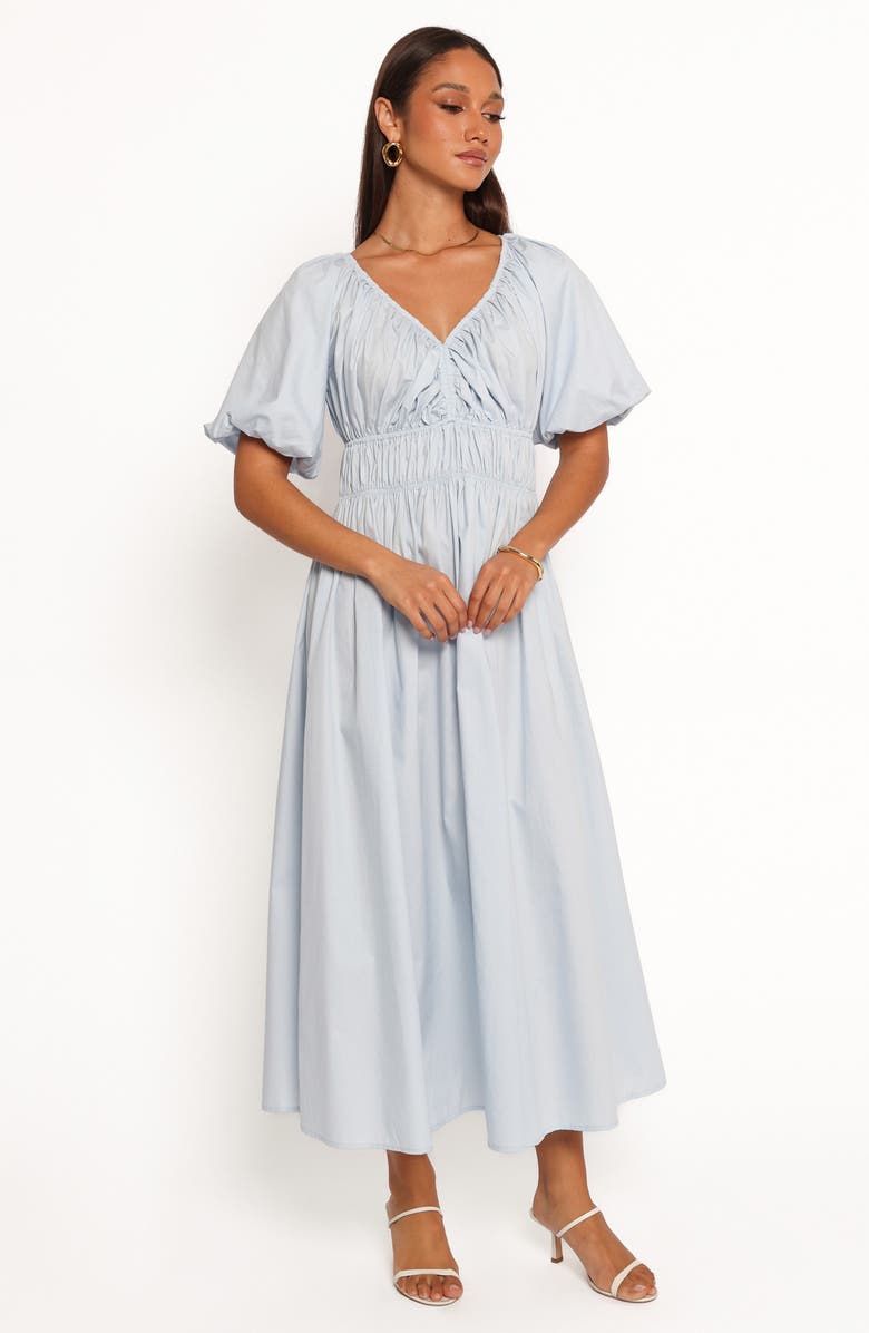 Petal & Pup Rozie Puff Sleeve Cotton Midi Dress, Alternate, color, Baby Blue